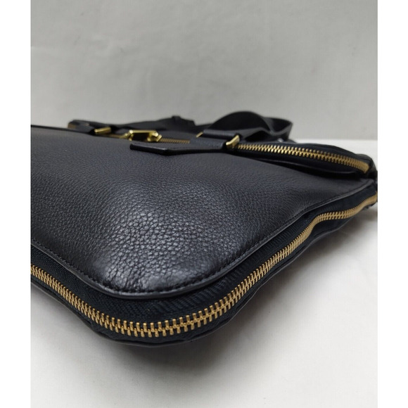 Fossil Black Pebbled Expandable Zipper Double Handles Satchel Shoulder Bag - Picture 8 of 16